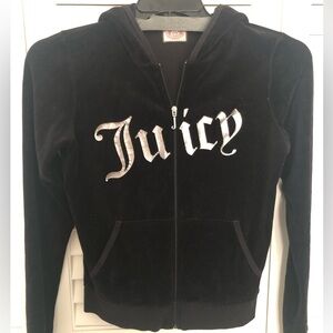 Vintage Juicy Couture Black Velour Hoodie with Silver Accents